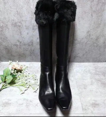 새상품급 피티 롱 부츠 퍼 탈부착 가능 스퀘어토 사이드 지퍼 24cm