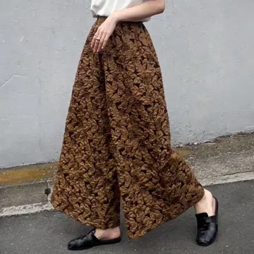 자카드 와이드 레그 팬츠 하이웨스트 드레이프 브라운 와이드 팬츠 L