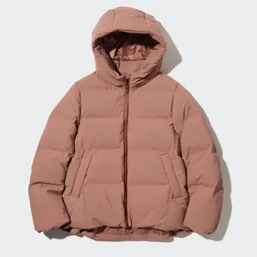 유니클로 심리스 다운 후드티 오렌지 M