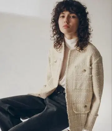 NANO universe 노카라 트위드 자켓 아이보리