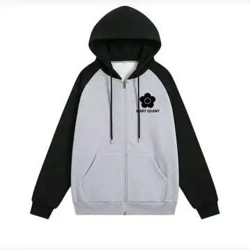 바이컬러 집업 후드티 [ 블랙 x 그레이 ]