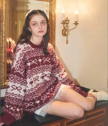 Lovilyn 리본 노르딕 반짝 니트