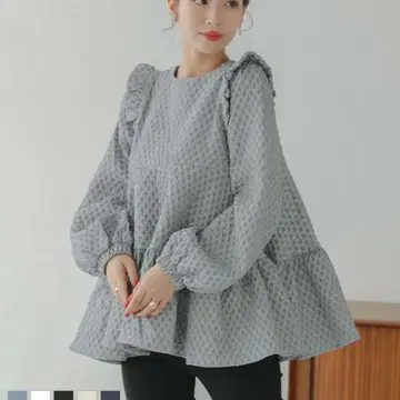 fit more 다이아 자카드 티어드 상의 블루 핏모어