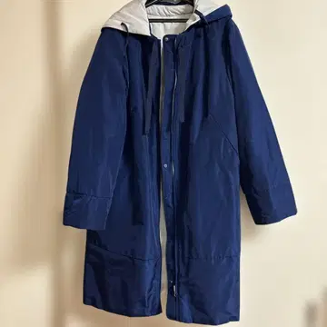 리버서블 롱 코트 네이비 그레이 베이지