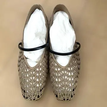 LE TALON 스퀘어 크로셰 스트랩 플랫 베이지 24.0