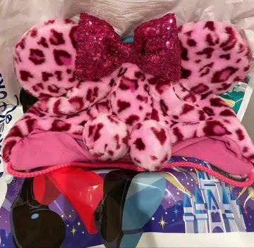 디즈니랜드 레오파드 무늬 팬캡 모자 미니 새상품 미사용 핑크