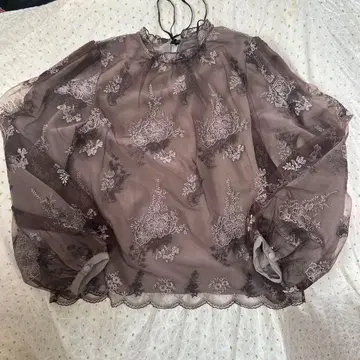 브라운 레이스 긴팔 블라우스 M 사이즈