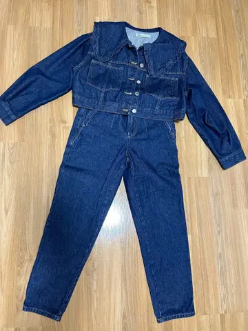 다크 네이비 데님 프릴 옷깃 자켓 셋업