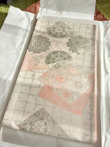 후쿠로 오비 꽃무늬 그레이 라이트 핑크