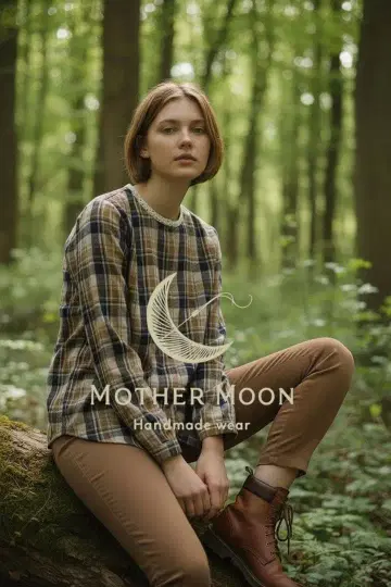 핸드메이드 handmade 넥 레이스 체크 풀오버