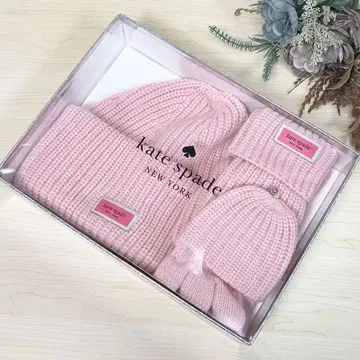 미사용 새상품 케이트 스페이드 니트 모자 장갑 세트 모자 핑크 선물