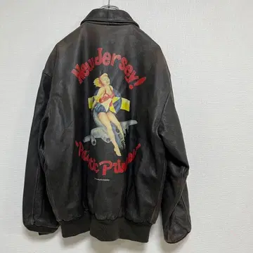 AVIREX A-2 백 프린트 레더 자켓 빈티지 가죽 자켓