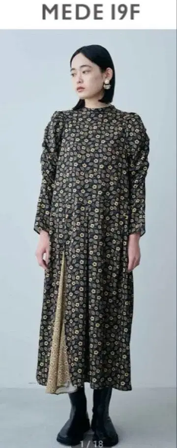 MEDE19F 비대칭 헴 디자인 프린트 원피스