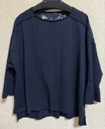 BASCO 네이비 7부 소매 레이스 티셔츠