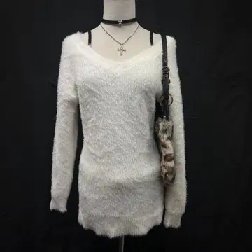 헤이세이 갸루 y2k 그런지 V넥 니트 미니 원피스 오프숄더풍 공주 갸루