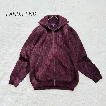 랜즈엔드 니트 긴팔 풀 집업 빅 사이즈 울 혼방 보르도 2L