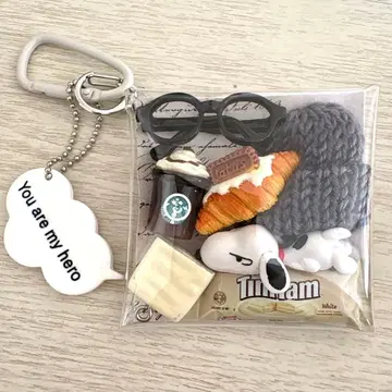 가챠 파우치 팀탐 스누피 안경 니트 모자