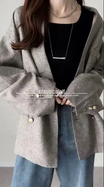 [ 새상품 ] classicalelf 사이드 슬릿 오버 사이즈 더블 자켓