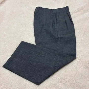 울 100% 그레이 체크 택(tag) 디테일 와이드 팬츠 슬랙스