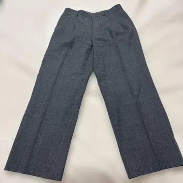 울 100% 그레이 체크 택(tag) 디테일 와이드 팬츠 슬랙스