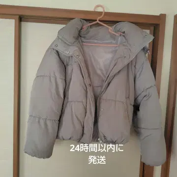 [ 익명 배송 ] 그레이 후드 부착 숏 다운 자켓