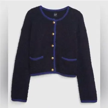 GAP 노카라 니트 자켓 골드 버튼 부클레 파이핑 갭