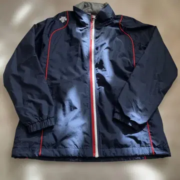 데상트 후드 부착 네이비 점퍼 후드티 나일론 사이즈 S