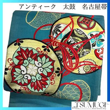 앤티크 나고야 오비 일본 전통 악기 북 화문 문양 기모노 023a d