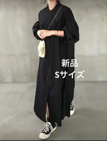 새상품 블랙 셔츠 원피스 롱 기장 퍼프 슬리브  S 사이즈