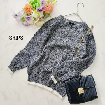 SHIPS*블랙 화이트 믹스 스웨터*울 100*사이즈 38
