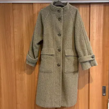 Ray BEAMS 샤기 스탠드 카라 코트 그린 S