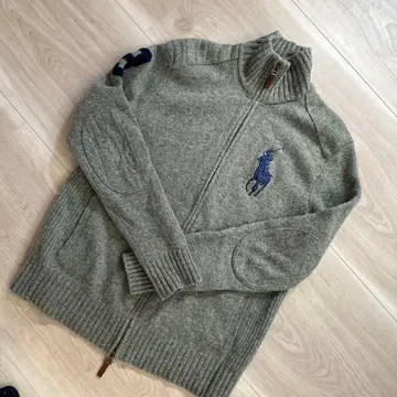 폴로 말 자수 그레이 집업 가디건