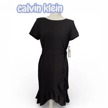 [ 새상품 ] calvin klein 블랙 랩 드레스 반팔 프릴 밑단 L