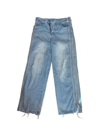 라이트 블루 사이드 스트라이프 와이드 레그 데님