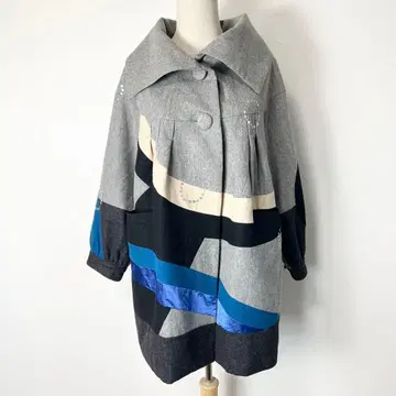 Otto 오토 울 코트 M 패치워크 기하학 스팽글 그레이