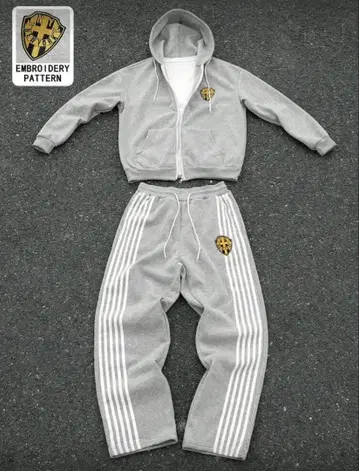 그레이 후드 맨투맨 셋업