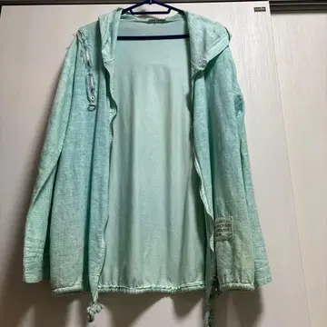 민트 그린 후드 부착 후드티