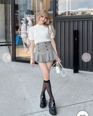 cherimi 더블 버튼 슬림 레그 치마바지