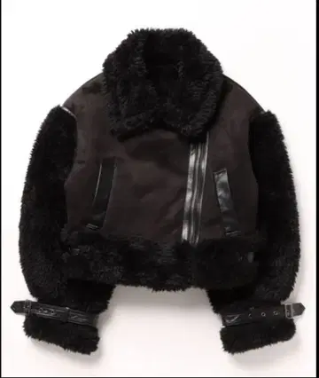 MURUA 보아 슬리브 페이크 무스탕 블랙