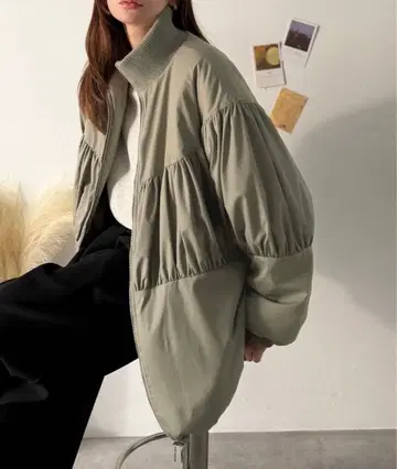 옷깃 리브 개더 디자인 충전솜 블루종 아우터 그레이지