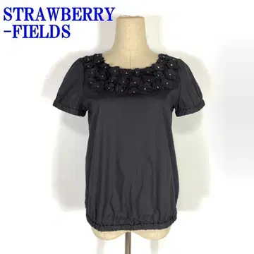 스트로베리 필드 반팔 티셔츠 면 스터드 꽃무늬 블랙 F C988