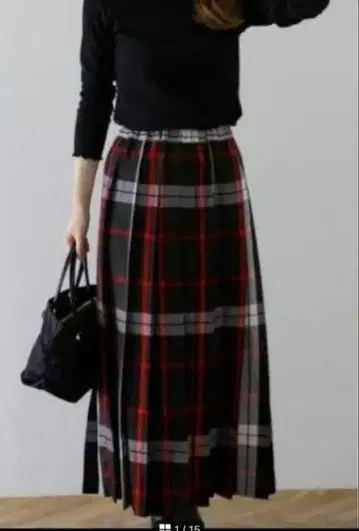 어반 리서치 서니 라벨 체크 무늬 플리츠 롱 스커트