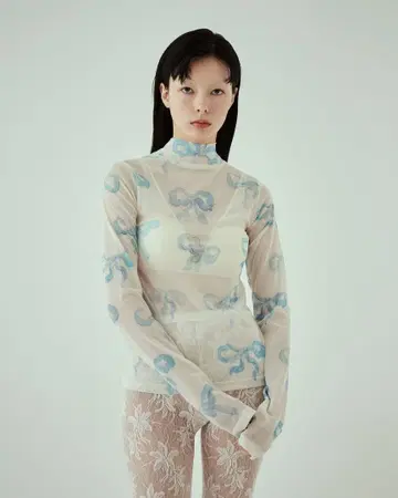 BLUE RIBBON SEE-THROUGH TOPS (HIGH NECK)