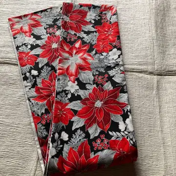 마지막 한 장. 포인세티아 패턴 눈꽃송이 반폭 오비