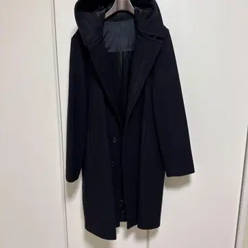 BLSS 울 후드 부착 롱 코트 다크 네이비