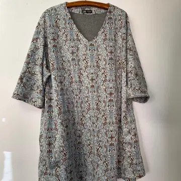 핸드메이드 릴랙스 의류 꽃무늬 오부 소매 V넥 튜닉