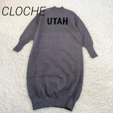 새상품급 CLOCHE UTAH 로고 프린트 니트 원피스 그레이 M