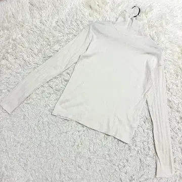 LOWRYS FARM 하이넥 리브 코튼 상의 무지 화이트 ( L )