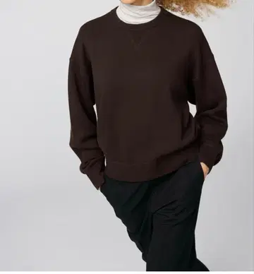 UNIQLO C 스무스 코튼 크루넥 스웨터 브라운 L 사이즈