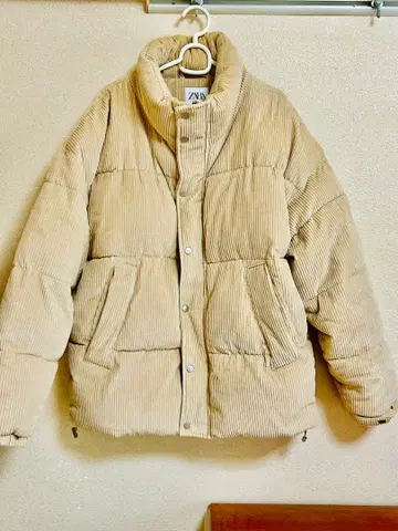 ZARA 코듀로이 퍼프 자켓 화이트 베이지 XL